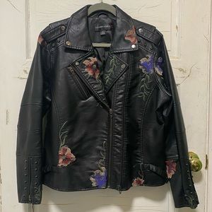 Colleen Lopez Floral Embroidered Leather Jacket